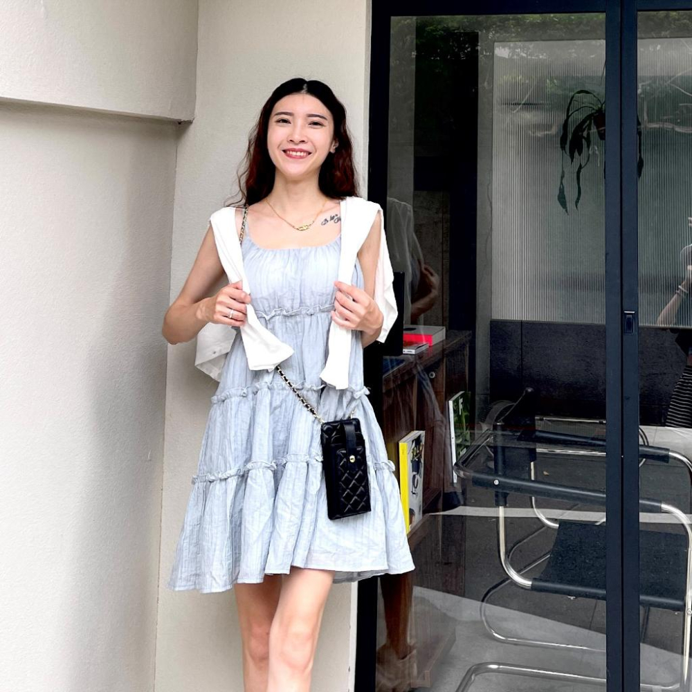 【DOE.FF】 蛋糕細帶蓬蓬短洋 (現+預) 連身短洋 短洋 洋裝 連身洋裝 連身裙 孕婦裝 渡假洋裝-細節圖7