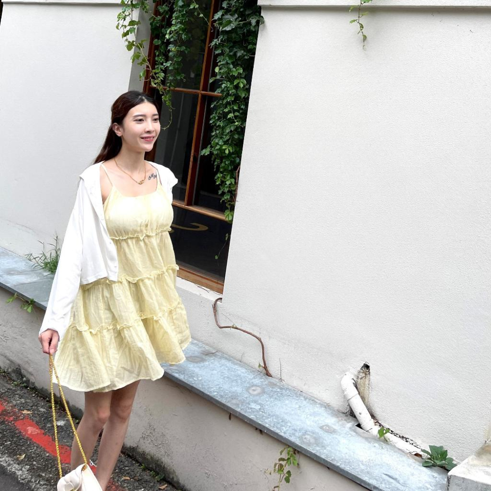 【DOE.FF】 蛋糕細帶蓬蓬短洋 (現+預) 連身短洋 短洋 洋裝 連身洋裝 連身裙 孕婦裝 渡假洋裝-細節圖9