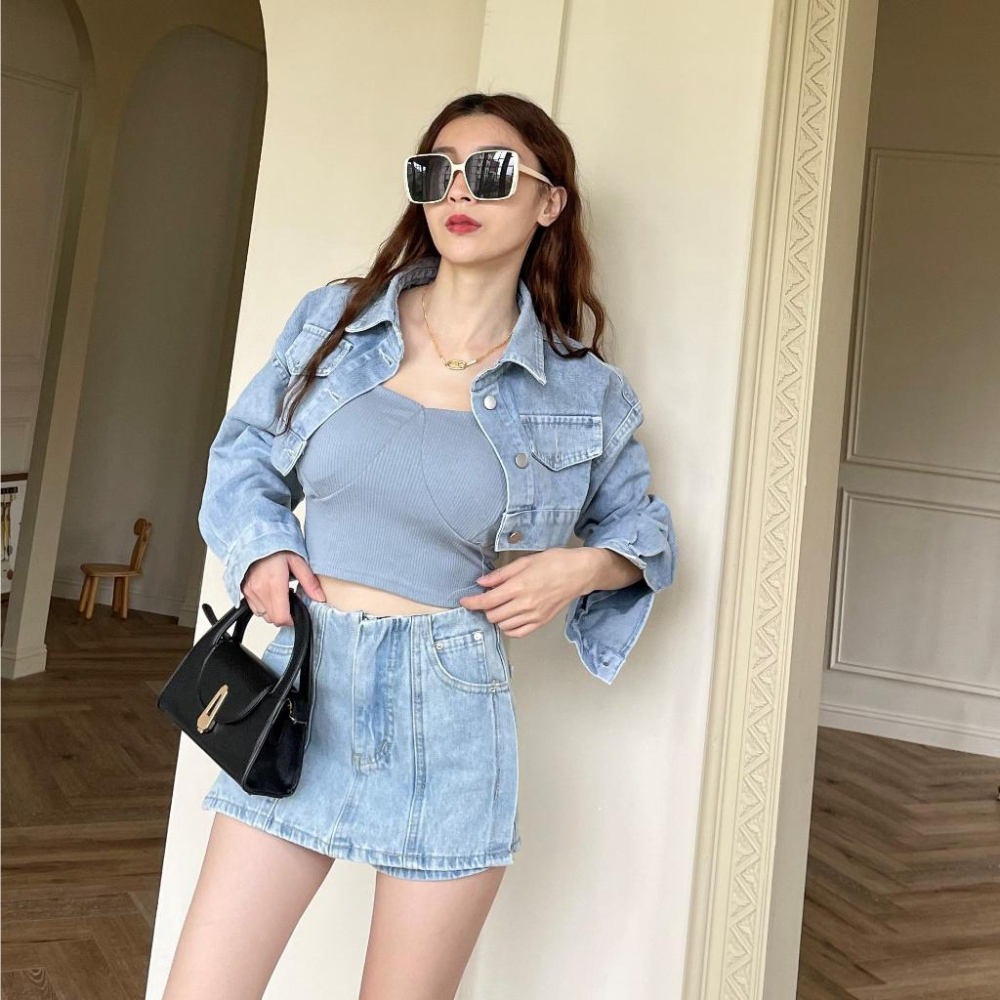 【DOE.FF】 造型牛仔褲裙 (現貨) 短裙 牛仔短裙 a字裙 褲裙 牛仔裙 牛仔短褲 短褲女 短裙女 短褲女-細節圖2