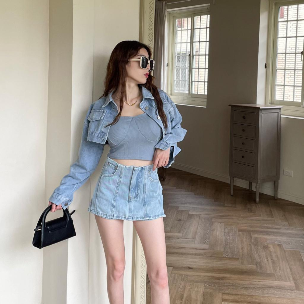【DOE.FF】 造型牛仔褲裙 (現貨) 短裙 牛仔短裙 a字裙 褲裙 牛仔裙 牛仔短褲 短褲女 短裙女 短褲女-細節圖3