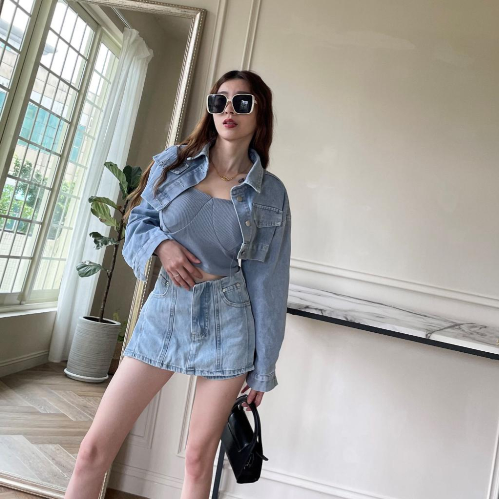 【DOE.FF】 造型牛仔褲裙 (現貨) 短裙 牛仔短裙 a字裙 褲裙 牛仔裙 牛仔短褲 短褲女 短裙女 短褲女-細節圖6