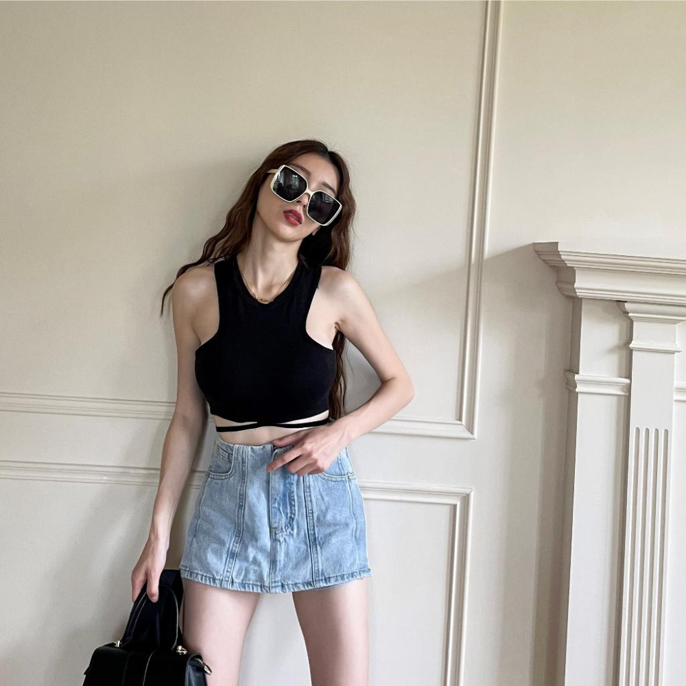 【DOE.FF】 造型牛仔褲裙 (現貨) 短裙 牛仔短裙 a字裙 褲裙 牛仔裙 牛仔短褲 短褲女 短裙女 短褲女-細節圖8