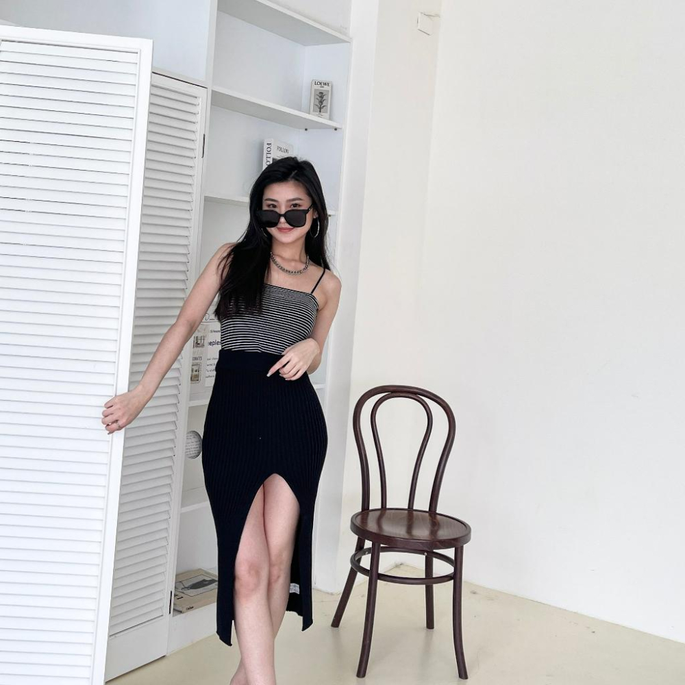 【DOE.FF】 開岔針織長裙 (現+預) 長裙女 高腰長裙 裙子女 針織 高腰裙 開衩長裙 女裝 韓國 歐美 辣妹-細節圖5