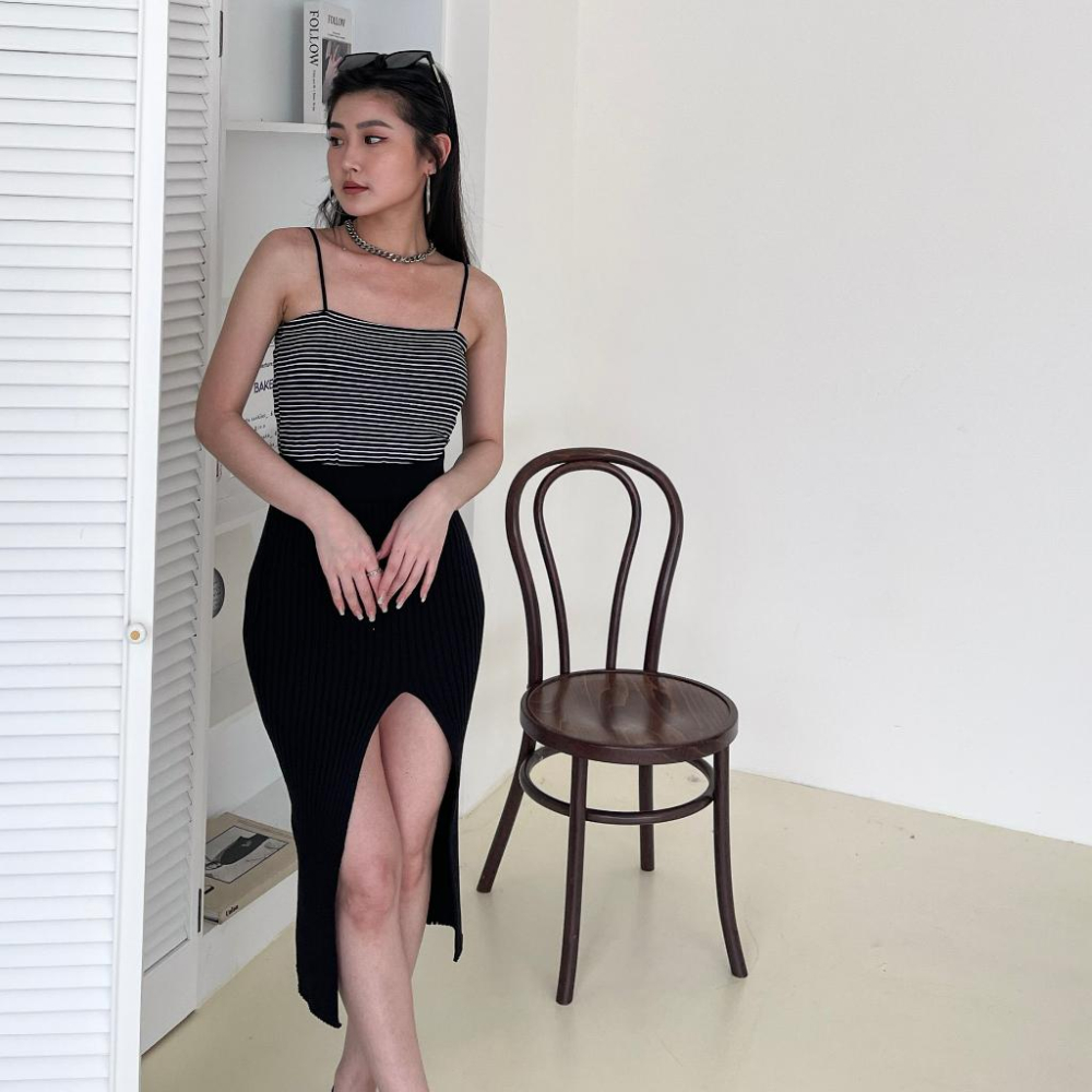 【DOE.FF】 開岔針織長裙 (現+預) 長裙女 高腰長裙 裙子女 針織 高腰裙 開衩長裙 女裝 韓國 歐美 辣妹-細節圖6