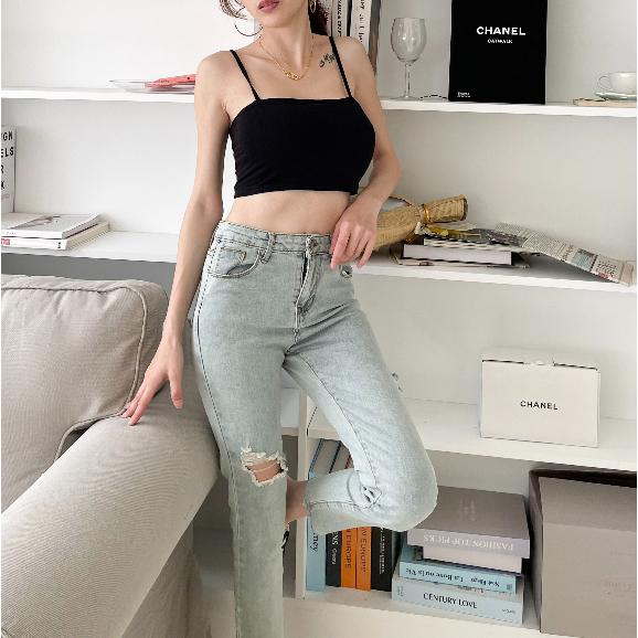 【DOE.FF】 割破八分牛仔小腳褲 (現+預) 長褲女 牛仔長褲 緊身褲 顯瘦長褲 牛仔褲 魔術褲 女裝-細節圖2