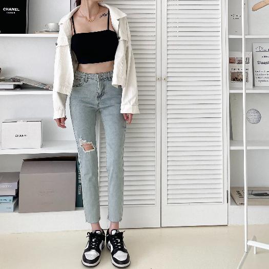 【DOE.FF】 割破八分牛仔小腳褲 (現+預) 長褲女 牛仔長褲 緊身褲 顯瘦長褲 牛仔褲 魔術褲 女裝-細節圖3