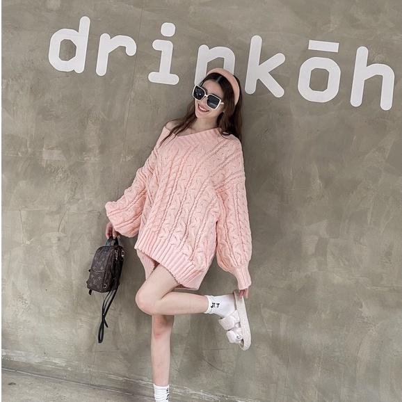 【DOE.FF】彩麻花寬毛衣｜現貨｜寬鬆毛衣 下半身失蹤 長版毛衣 韓國 毛衣女 Ｖ領毛衣 韓國 韓版 oversize-細節圖4