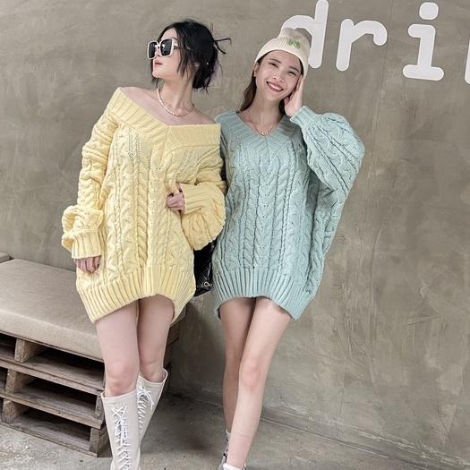 【DOE.FF】彩麻花寬毛衣｜現貨｜寬鬆毛衣 下半身失蹤 長版毛衣 韓國 毛衣女 Ｖ領毛衣 韓國 韓版 oversize-細節圖5