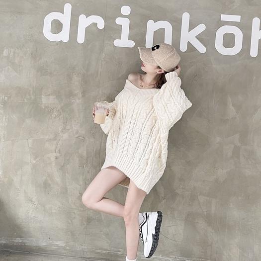 【DOE.FF】彩麻花寬毛衣｜現貨｜寬鬆毛衣 下半身失蹤 長版毛衣 韓國 毛衣女 Ｖ領毛衣 韓國 韓版 oversize-細節圖7