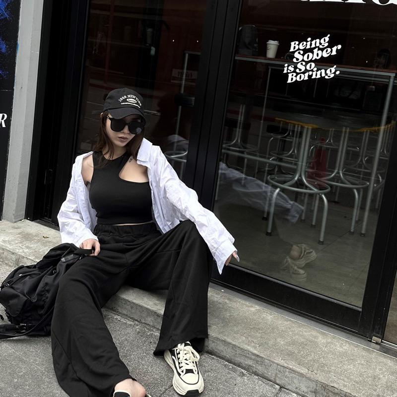 【DOE.FF】休閒辣寬褲套裝 (現貨+預購) 套裝女 背心女 寬褲 闊腿褲 顯瘦長褲 棉寬褲 高腰長褲 女裝 上衣女-細節圖5