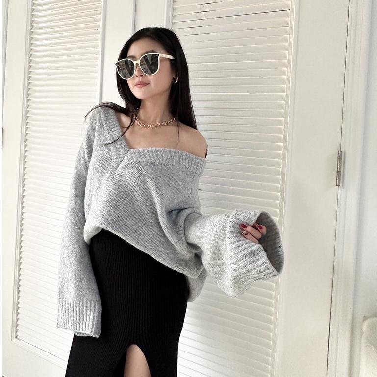 【DOE.FF】慵懶V領厚磅寬鬆毛衣｜現貨｜ V領毛衣 oversize 寬鬆毛衣 毛衣女 針織毛衣-細節圖4