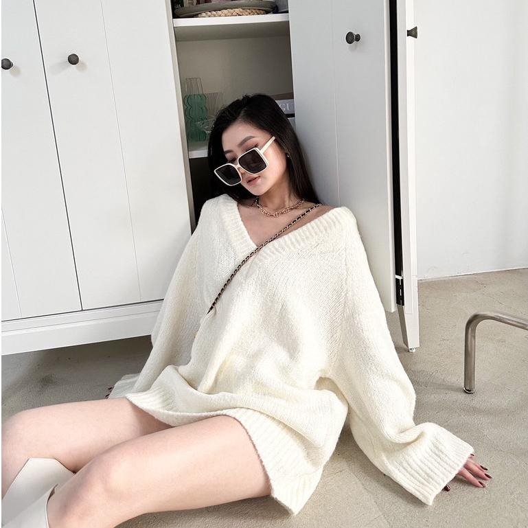 【DOE.FF】慵懶V領厚磅寬鬆毛衣｜現貨｜ V領毛衣 oversize 寬鬆毛衣 毛衣女 針織毛衣-細節圖8