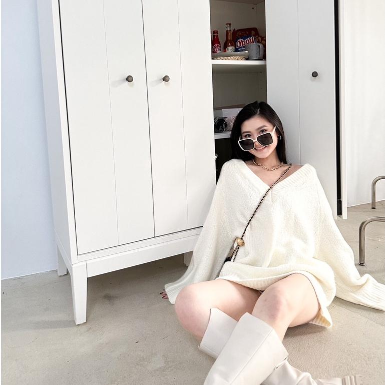 【DOE.FF】慵懶V領厚磅寬鬆毛衣｜現貨｜ V領毛衣 oversize 寬鬆毛衣 毛衣女 針織毛衣-細節圖9