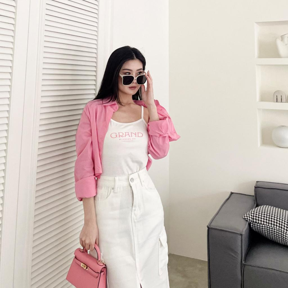 【DOE.FF】 字母背心+襯衫兩件套 (現+預) 兩件套上衣 套裝女 短版背心 短版襯衫 襯衫女 粉色上衣 上衣女-細節圖3