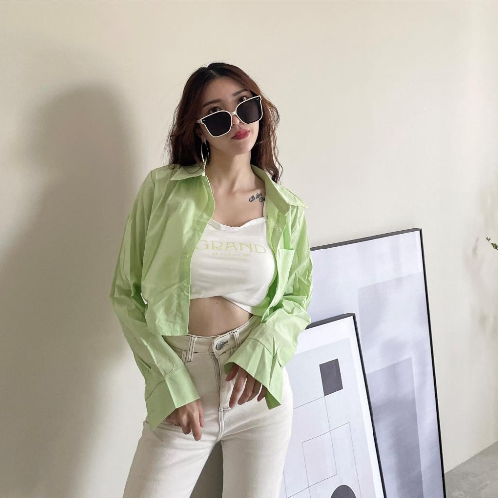 【DOE.FF】 字母背心+襯衫兩件套 (現+預) 兩件套上衣 套裝女 短版背心 短版襯衫 襯衫女 粉色上衣 上衣女-細節圖8