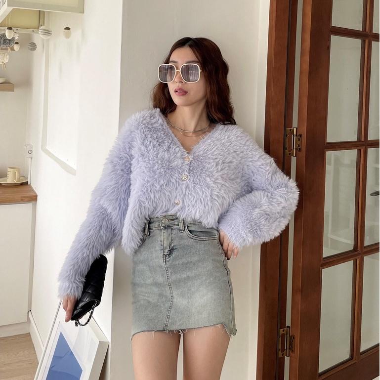 【DOE.FF】愛心釦水貂毛外套 （現貨） 毛毛外套 針織外套 毛衣外套 水貂毛外套 保暖外套 厚外套 女裝 秋冬外套-細節圖4