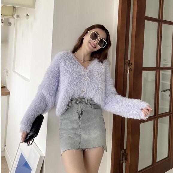 【DOE.FF】愛心釦水貂毛外套 （現貨） 毛毛外套 針織外套 毛衣外套 水貂毛外套 保暖外套 厚外套 女裝 秋冬外套-細節圖5