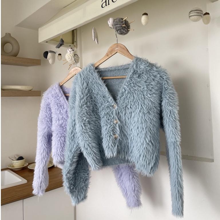 【DOE.FF】愛心釦水貂毛外套 （現貨） 毛毛外套 針織外套 毛衣外套 水貂毛外套 保暖外套 厚外套 女裝 秋冬外套-細節圖6