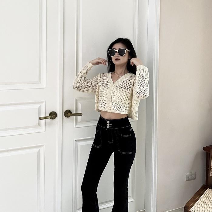 【DOE.FF】 韓國車線俐落長腿喇叭褲 (現貨) 牛仔長褲 牛仔褲 長褲女 喇叭褲 顯瘦長褲 高腰長褲 辣妹風 寬褲-細節圖4