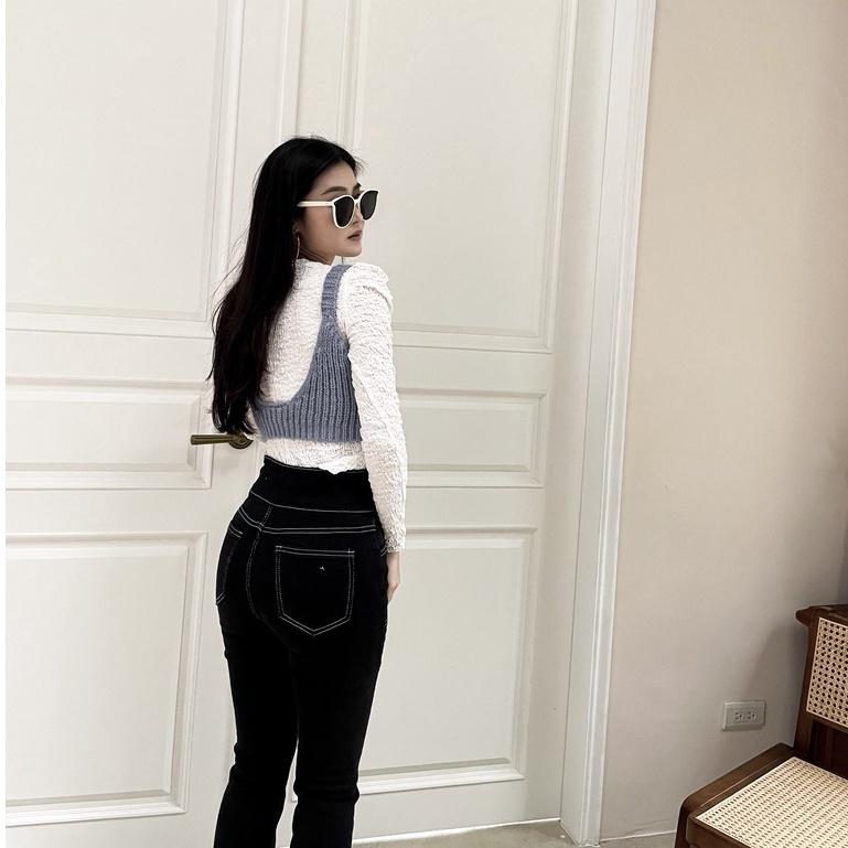 【DOE.FF】 韓國車線俐落長腿喇叭褲 (現貨) 牛仔長褲 牛仔褲 長褲女 喇叭褲 顯瘦長褲 高腰長褲 辣妹風 寬褲-細節圖6