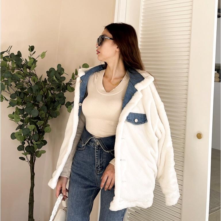 【DOE.FF】兩面穿水貂毛牛仔外套 | 現貨 | 厚外套 保暖外套 冬天外套 寬鬆外套 韓國 毛毛外套 快速出貨 女裝-細節圖5