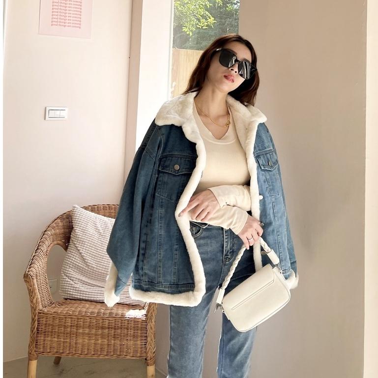 【DOE.FF】兩面穿水貂毛牛仔外套 | 現貨 | 厚外套 保暖外套 冬天外套 寬鬆外套 韓國 毛毛外套 快速出貨 女裝-細節圖9