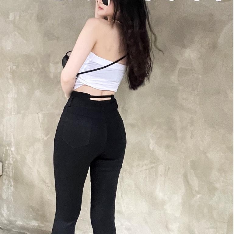【DOE.FF】純黑兩釦激瘦彈力魔術褲｜現貨｜小腳褲 彈力褲 窄管褲 韓國 韓版 韓系 高腰長褲 顯瘦長褲 長褲女-細節圖2