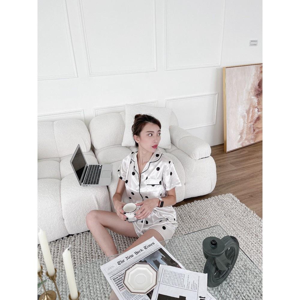 【DOE.FF】復古點點冰絲兩件套睡衣  (現貨) 居家服 睡衣 睡衣女 睡衣裙 性感睡衣 情趣睡衣 女裝 辣妹風-細節圖3