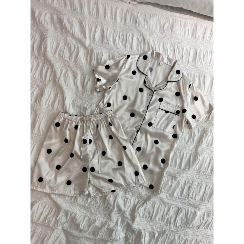 【DOE.FF】復古點點冰絲兩件套睡衣  (現貨) 居家服 睡衣 睡衣女 睡衣裙 性感睡衣 情趣睡衣 女裝 辣妹風-細節圖6