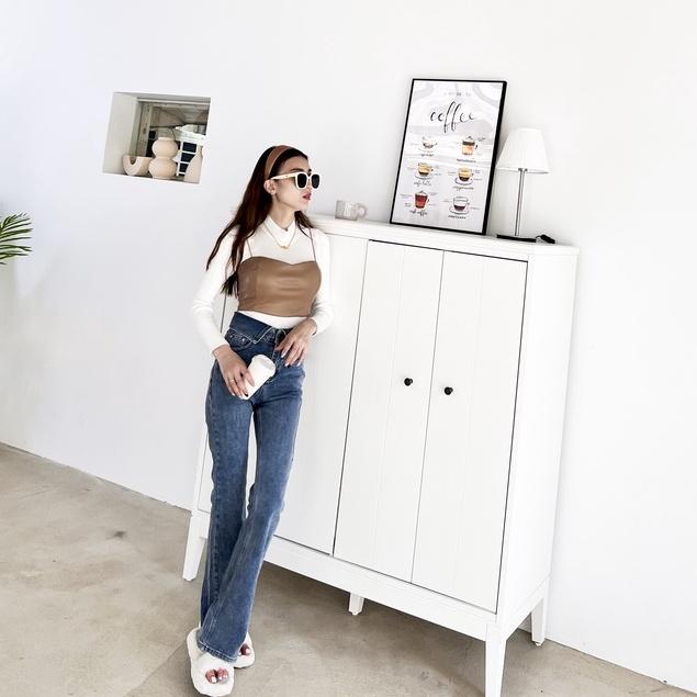 【DOE.FF】韓國褲頭反摺牛仔喇叭褲 ｜現貨｜長褲女 正韓 韓標 牛仔褲 牛仔長褲 喇叭褲 合身長褲 INS風 長褲-細節圖2