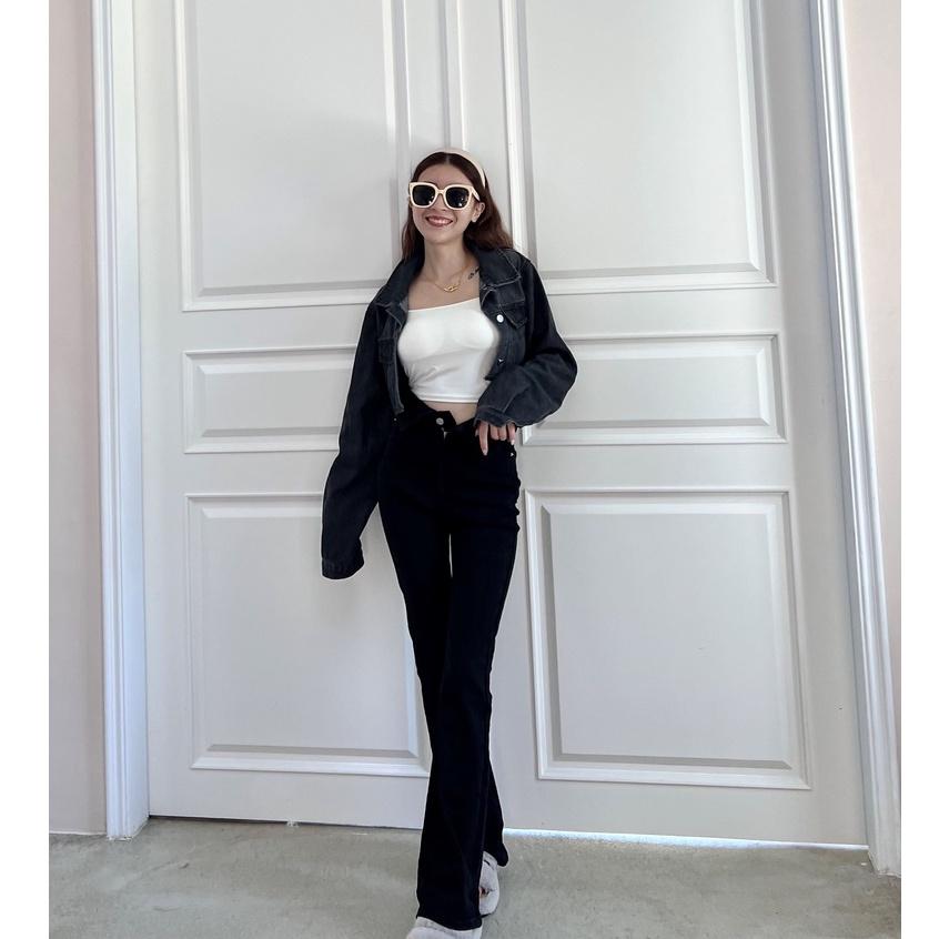 【DOE.FF】韓國褲頭反摺牛仔喇叭褲 ｜現貨｜長褲女 正韓 韓標 牛仔褲 牛仔長褲 喇叭褲 合身長褲 INS風 長褲-細節圖6