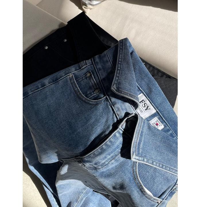 【DOE.FF】韓國褲頭反摺牛仔喇叭褲 ｜現貨｜長褲女 正韓 韓標 牛仔褲 牛仔長褲 喇叭褲 合身長褲 INS風 長褲-細節圖7