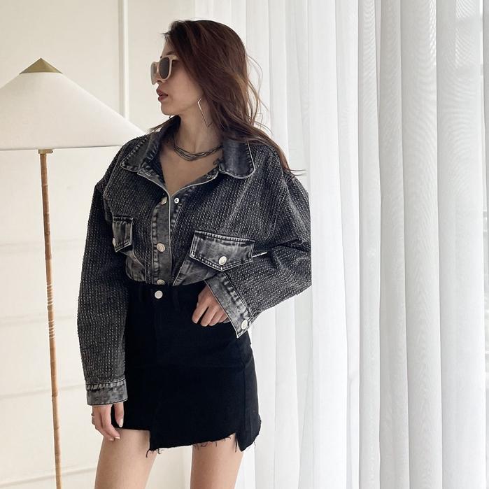 【DOE.FF】鬚邊包臀牛仔短裙 ( 現貨 ) 包臀短裙  牛仔短裙  a字裙  牛仔裙 顯瘦短裙 包腰短裙 短裙女-細節圖3