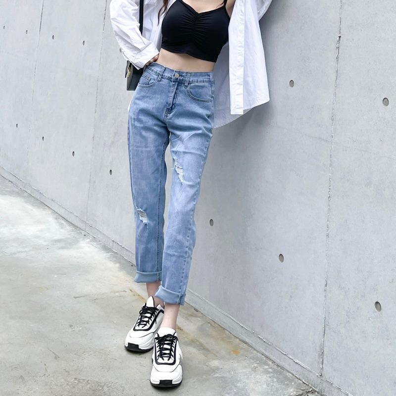 【DOE.FF】 高腰率性男友長褲 (現+預)牛仔褲 牛仔長褲 長褲女 牛仔褲女 直筒褲 顯瘦長褲 高腰長褲 寬褲 女裝-細節圖2