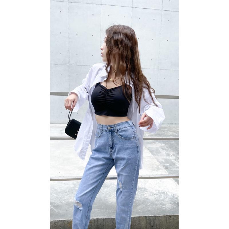 【DOE.FF】 高腰率性男友長褲 (現+預)牛仔褲 牛仔長褲 長褲女 牛仔褲女 直筒褲 顯瘦長褲 高腰長褲 寬褲 女裝-細節圖5