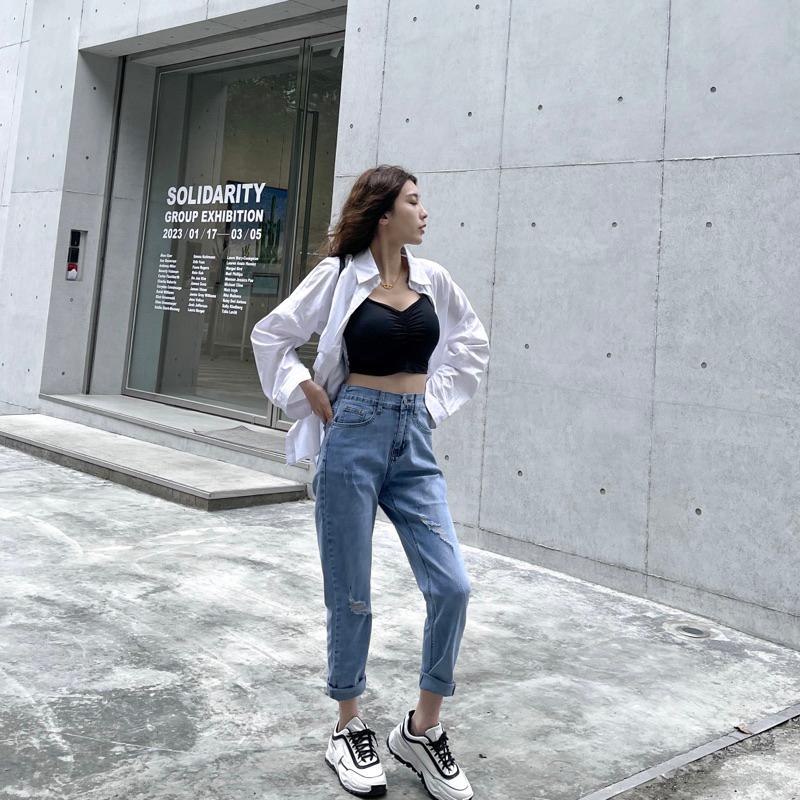 【DOE.FF】 高腰率性男友長褲 (現+預)牛仔褲 牛仔長褲 長褲女 牛仔褲女 直筒褲 顯瘦長褲 高腰長褲 寬褲 女裝-細節圖7
