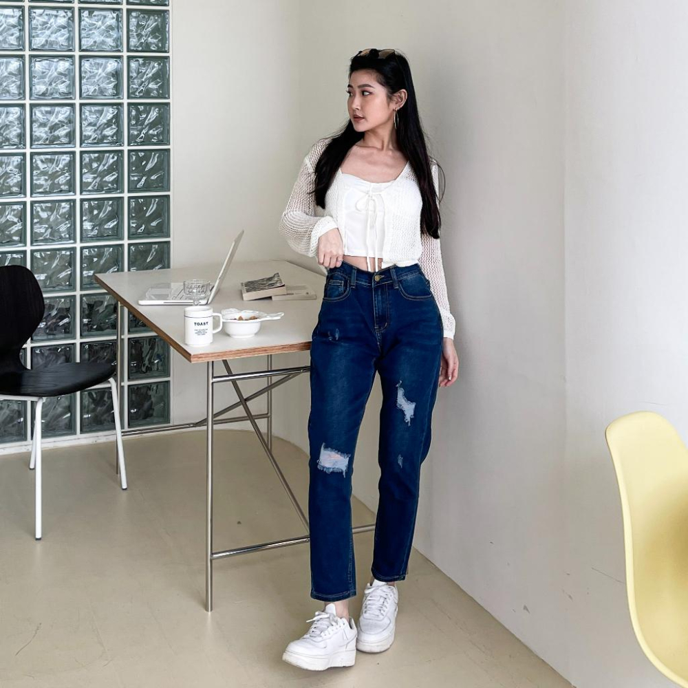 【DOE.FF】 高腰率性男友長褲 (現+預)牛仔褲 牛仔長褲 長褲女 牛仔褲女 直筒褲 顯瘦長褲 高腰長褲 寬褲 女裝-細節圖9