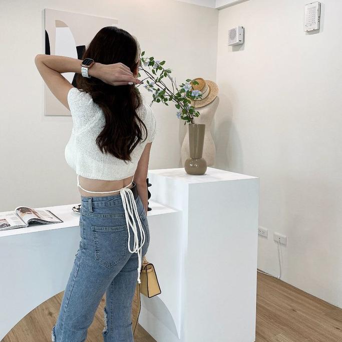 【DOE.FF】刷破翹臀牛仔喇叭褲  (現貨) 牛仔長褲 高腰長褲 牛仔褲 牛仔高腰 喇叭褲女 顯瘦長褲-細節圖7