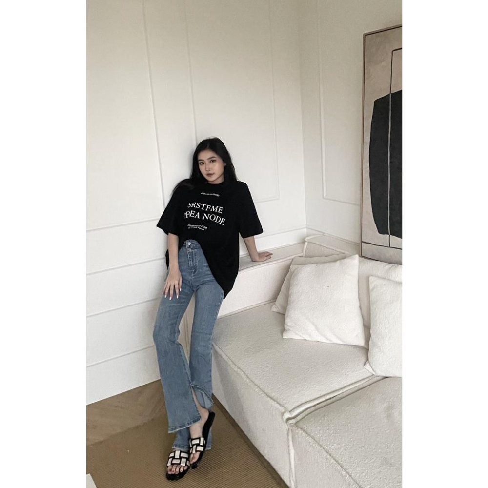 【DOE.FF】 兩釦開岔高腰牛仔喇叭褲 ｜現貨｜ 長褲女 顯瘦長褲 喇叭長褲 高腰長褲 牛仔褲 牛仔長褲 喇叭褲-細節圖4