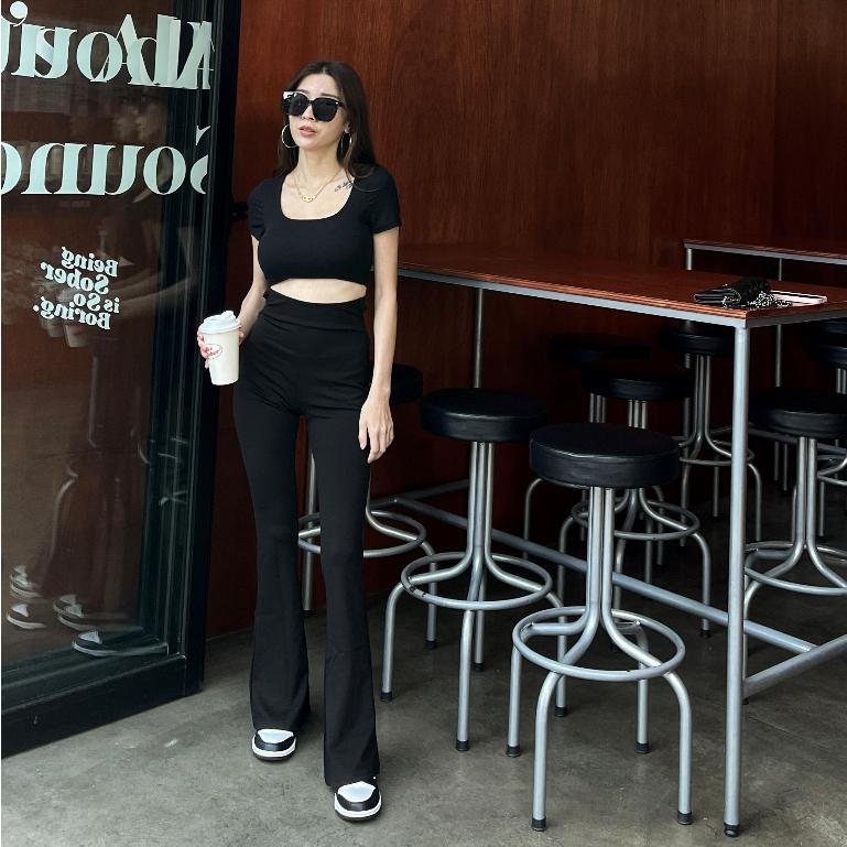 【DOE.FF】 滑面翹臀顯瘦喇叭褲 (現貨) 瑜珈褲 運動褲 內搭褲 長褲女 打底褲 顯瘦長褲 彈力長褲 高腰-細節圖6