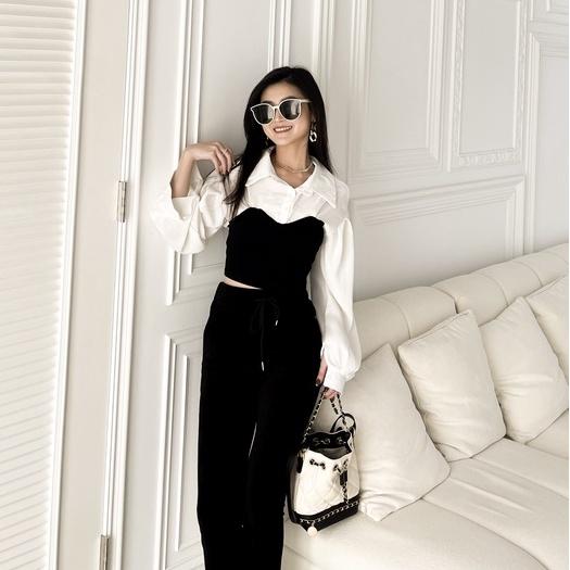 【DOE.FF】假兩件桃心襯衫 （現貨） 短版上衣 襯衫 襯衫女 馬甲 辣妹 女裝 上衣女 短版上衣 小香風-細節圖2