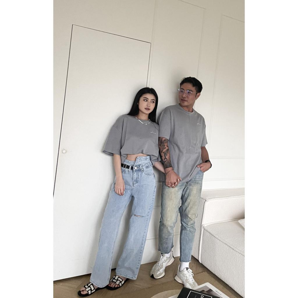 【DOE.FF】 造型假皮帶淡藍直筒褲｜現貨｜牛仔褲 男友褲 寬褲 牛仔長褲 長褲女 顯瘦長褲 高腰長褲-細節圖6