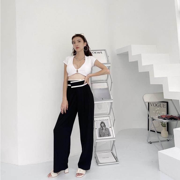 【DOE.FF】 邊條雪紡西裝褲 （現貨） 西裝褲 寬褲 高腰長褲 長褲女 雪紡寬褲 顯瘦長褲 牛仔長褲 女裝 辣妹風-細節圖3