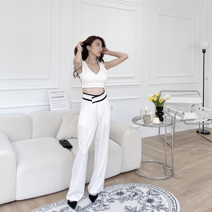 【DOE.FF】 邊條雪紡西裝褲 （現貨） 西裝褲 寬褲 高腰長褲 長褲女 雪紡寬褲 顯瘦長褲 牛仔長褲 女裝 辣妹風-細節圖4