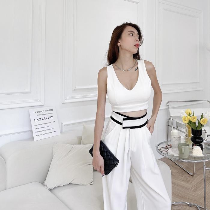 【DOE.FF】 邊條雪紡西裝褲 （現貨） 西裝褲 寬褲 高腰長褲 長褲女 雪紡寬褲 顯瘦長褲 牛仔長褲 女裝 辣妹風-細節圖5