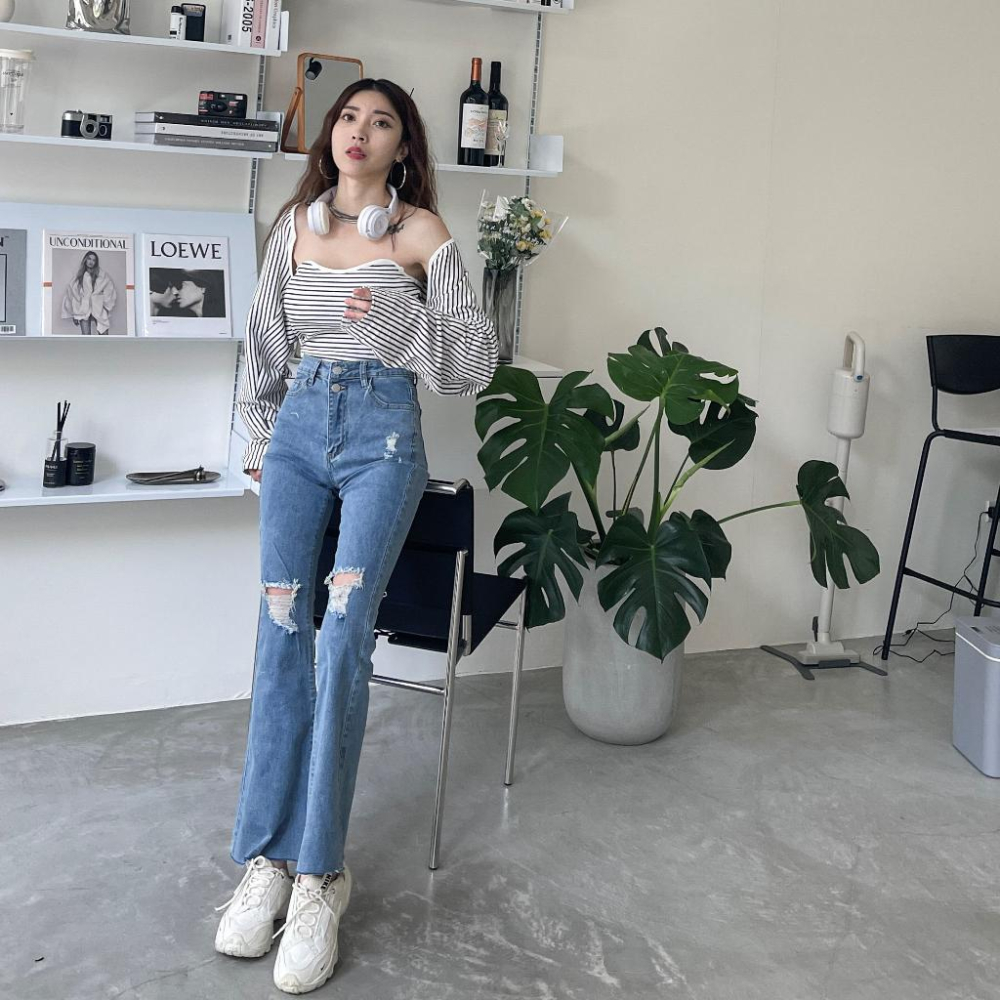 【DOE.FF】 條紋可拆式鈕扣帶杯兩件套 (現+預) 兩件套上衣 SET 套裝女 抹胸背心 平口背心 罩衫女 外套女-細節圖7