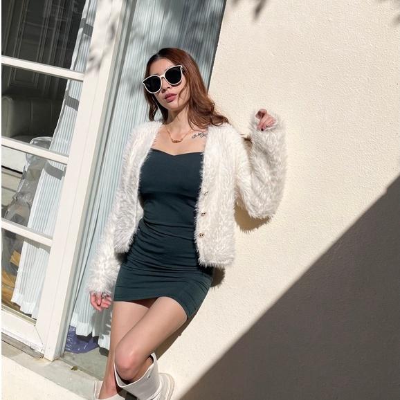 【DOE.FF】 歐美桃心裸肩包臀短洋｜現貨｜ 洋裝 連身裙 短裙 包臀裙 辣妹 上衣女 一字領洋裝-細節圖3