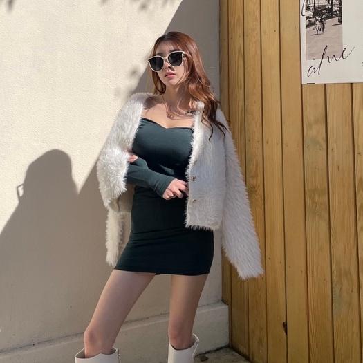 【DOE.FF】 歐美桃心裸肩包臀短洋｜現貨｜ 洋裝 連身裙 短裙 包臀裙 辣妹 上衣女 一字領洋裝-細節圖5