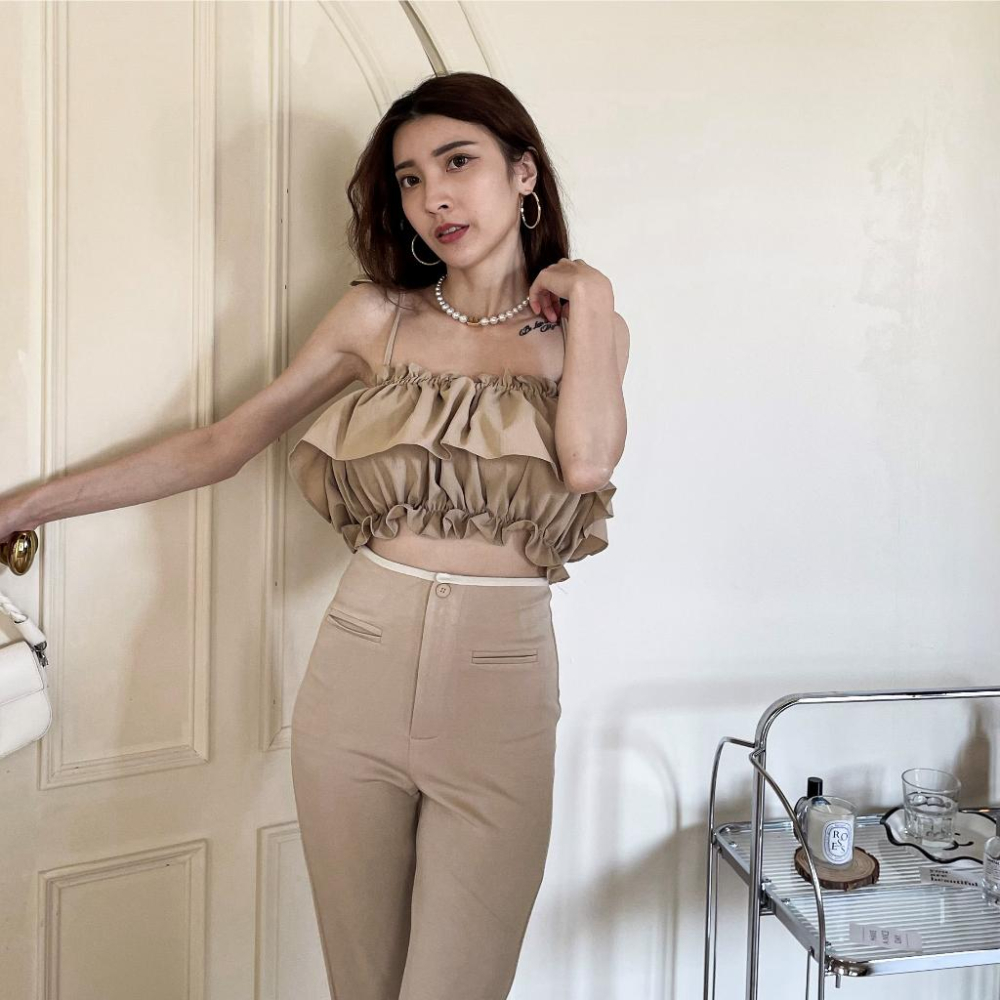 【DOE.FF】 綁帶荷葉抹胸上衣 (現貨) 露肩上衣 平口上衣 抹胸背心 平口背心 背心女 上衣女 雪紡上衣-細節圖5