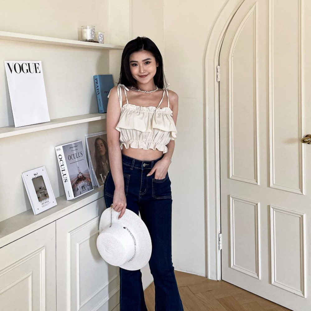 【DOE.FF】 綁帶荷葉抹胸上衣 (現貨) 露肩上衣 平口上衣 抹胸背心 平口背心 背心女 上衣女 雪紡上衣-細節圖8